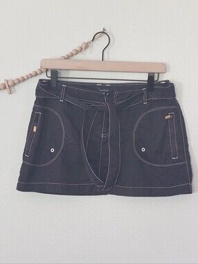VTG Y2K Nautica Utility Cargo Multi Pocket Nylon Belted Mini Skirt Size Small